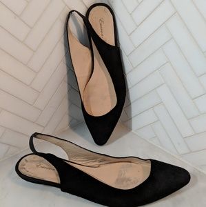Emerson Fry Black Suede "Slangback" Slingbacks